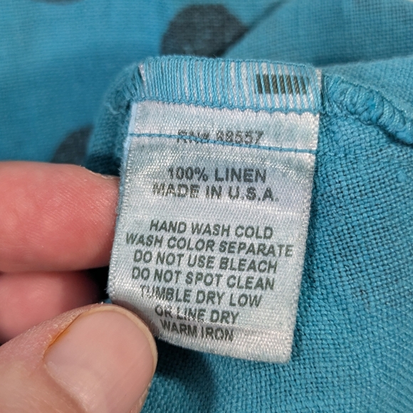 Fenini Short Sleeve Linen Polka Dot Teal Dress Size Medium - Picture 11 of 12